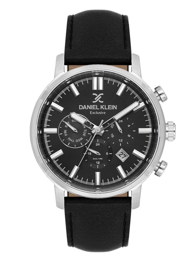 دانيل كلاين ساعة رجالية سوار جلد | هيكل من سبيكة فضية | تناظري | قرص أسود دائري بنمط شعاعي | حركة كوارتز يابانية | حصرية | مقاومة للماء حتى عمق 50 مترًا - Image 1